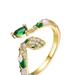 Rachel Glauber 14k Yellow Gold Plated With Emerald & Cubic Zirconia Coiled Snake Serpent Open Bypass Cuff Ring - Gold - 8