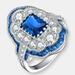 Genevive Sterling Silver White Gold Plated with Radiant and Baguette Colored Cubic Zirconia Cocktail Ring - Sapphire - Blue - 8