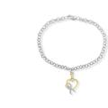 Haus of Brilliance 10K Yellow Gold 1/10 Cttw Diamond Awareness Ribbon & Heart Charm on 7" .925 Sterling Silver Rolo Bracelet - Gold - 7