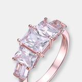 Genevive Sterling Silver Rose Gold Plated Cubic Zirconia Three Stone Engagement Ring - Pink - 8