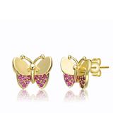 Genevive Children's 14k Gold Plated With Ruby Cubic Zirconia Pave Butterfly Stud Earrings - Gold - 8MM
