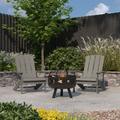 Merrick Lane Ayala 3 Piece Outdoor Leisure Set with Set of 2 Light Gray Poly Resin Adirondack Chairs and Star and Moon Iron Fire Pit - Grey