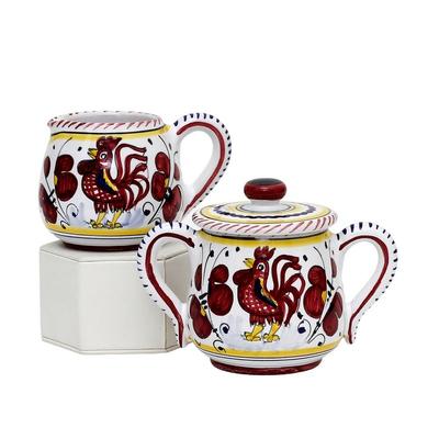 Artistica - Deruta of Italy Orvieto Red Rooster: Sugar and Creamer - Red