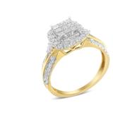 Haus of Brilliance 14K Yellow Gold 2-1/3 Cttw Diamond Cluster Channel Set Chevron Shaped Band Engagement Ring & Wedding Band Set - Yellow - 5.5