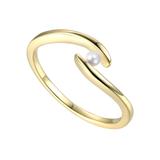 Genevive Sterling Silver 14k Gold Plated With White Freshwater Pearl Ocean Wave Stacking Ring - Gold - 8