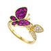 Genevive Genevive 14k Gold Plated Sterling Silver with Ruby & Diamond Cubic Zirconia Double Butterfly Stacking Ring - Red - 6