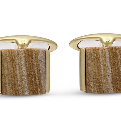 LuvMyJewelry Wood Jasper Stone Cufflinks in 14K Yellow Gold Plated Sterling Silver - Gold