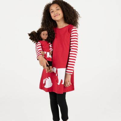 Leveret Matching Girl and Doll Cotton Polar Bear Dress - Red - 3Y
