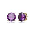 Genevive Sterling Silver With Colored Cubic Zirconia Solitaire Stud Earrings - Purple