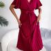 Anna-Kaci Flutter Sleeve Pleated Wrap Dress - Red - L