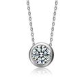 Rachel Glauber White Gold Plated With Diamond Cubic Zirconia Round Solitaire Bezel Floating Pendant Necklace - Grey - 18