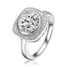 Genevive Sterling Silver With Rhodium Plated Clear Round Cubic Zirconia In Bezel Set With Halo Engagement Ring - White - 7