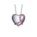 Rachel Glauber Two Tone With Pink Cubic Zirconia Heart Pendant Necklace - White