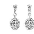 Haus of Brilliance .925 Sterling Silver 1.0 Cttw Diamond Cluster Oval Shape Drop and Dangle Earrings - White - OS