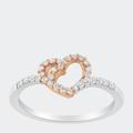 Haus of Brilliance 10K Rose Gold Plated .925 Sterling Silver 1/5 Cttw Diamond Two Tone Open Heart Promise or Fashion Ring - White - 7.5