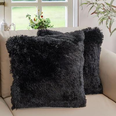 Cheer Collection Set of 2 Shaggy Long Hair Throw Pillows - Blue - 18 X 18 IN