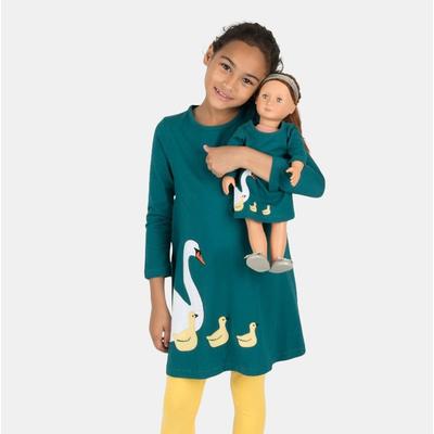 Leveret Matching Girl and Doll Hearts Cotton Dress - Green - 14Y