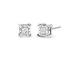 Haus of Brilliance .925 Sterling Silver 1/2 Cttw Miracle Set Princess - Cut Diamond Solitaire Stud Earrings - White - OS