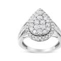 Haus of Brilliance .925 Sterling Silver 1 1/2 Cttw Round-Cut Diamond Pear Shaped Halo Cocktail Ring - White - 7