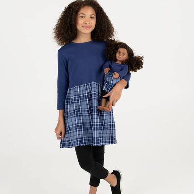 Leveret Matching Girl & Doll Plaid Cotton Skirt Dress - Blue - 8Y