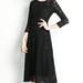 Kaimilan Black Evening Classic A-line Crewneck Bracelet Below Knee Lace Dress - Black - 6