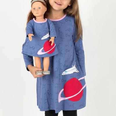 Leveret Matching Girl and Doll Hearts Cotton Dress - Blue - 6Y
