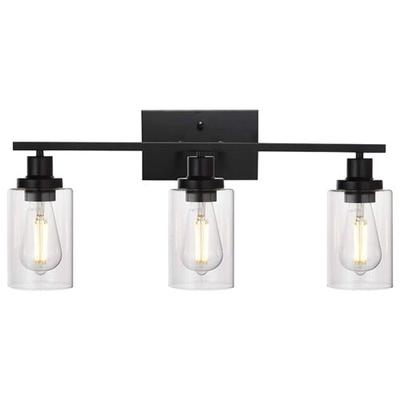 Fresh Fab Finds 3 Light Wall Sconce Lighting With Clear Glass Shade Bathroom Vanity Lamp Fixture Modern Mounted Light - Black