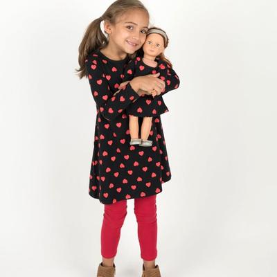 Leveret Matching Girl and Doll Hearts Cotton Dress - Black - 4Y