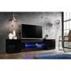 Meuble Banc tv Merano, Noir/Noir, Largeur 230 cm x Hauteur 52,5 cm x Profondeur 35 cm, led Bleues,