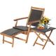 Ensemble Table et Chaise Longue en Bois d'Acacia et Rotin-Chaise Pliable avec Repose-Pied Charge