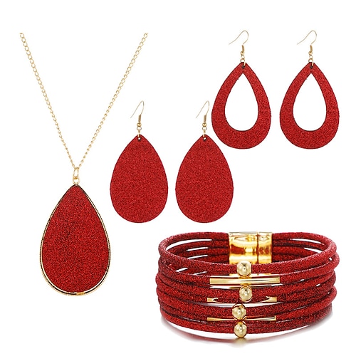 Schmuckset Leder Goldpuder Legierung Halskette Ohrringe Halskette Armband Kombination Set Weihnachtsgeschenk Image