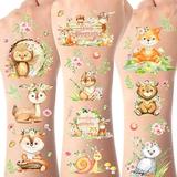 Woodland Animal Temporary Tattoos 12 Sheets Forest Friend Stickers for Girl Fox Deer Tattoo for Woodland Animal Party Favors Forest Animal Themed Party Supplies Wild Animal Birthday Party Kids