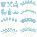 48 Pieces Baby Shower Cupcake Toppers Glitter Its a Boy Jumpsuit Bodysuit Clothes Baby Carriage Bottle Crown Arrow Cake Topper Picks for Baby Birthday Party Decorations