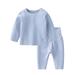 Elainilye Fashion Baby Infant 2 Piece Keep Warm Long Sleeve Tops Pants Sets Solid Color Clothes Set For Toddler Baby 3 Months - 3 Years Blue