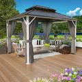 EAGLE PEAK 12x10 Outdoor Aluminum Frame Hardtop Gazebo with Galvanized & Powder Coated Steel Double Roof Includes Netting and Curtains for Garden Patio Deck and Lawn