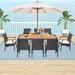 Costway 9 Pieces Patio Rattan Dining Set with Acacia Wood Table 1.9 Umbrella Hole