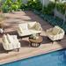 Churanty Outdoor Metal Conversation Set Modern 4 Piece Patio Chat Set Loveseats and 2 Arm Chairs Luxury Outdoor Furniture Set with Wood Round Coffee Table and Cushions Beige