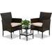 RUO Outdoor Patio Wicker Rattan Chair Conversation Garden Porch Furniture Sets for Yard and Bistro with Coffee Table (Brown)