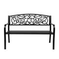 Outdoor Bench for Patio Metal Garden Bench w/PVC Back Pattern Steel Black Outdoor Bench Welcome Bench Park Bench Porch Bench for Yard Lawn Decor Deck Entryway (Welcome)