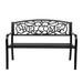 Outdoor Bench for Patio Metal Garden Bench w/PVC Back Pattern Steel Black Outdoor Bench Welcome Bench Park Bench Porch Bench for Yard Lawn Decor Deck Entryway (Welcome)