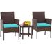 3 Piece Outdoor Furniture Combo Set Cushioned and glass coffee table chairs for porch lawn garden balcony and backyard-Brown and Blue