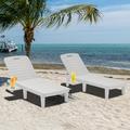 Royard Oaktree Outdoor Chaise Lounge Chairs Set of 2 Patio Lounge Chair with Adjustable Backrest and Side Tray Outdoor Plastic Recliner Chair for Poolside Beach White