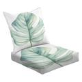 2-Piece Deep Seating Cushion Set Tropical green palm leaf Monstera palm leaf watercolor Jungle plants Outdoor Chair Solid Rectangle Patio Cushion Set