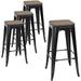 NLIBOOMLife Metal Stool 24 Indoor Outdoor Stackable Barstools Modern Industrial Square Wood Top Stools Set of 4 (24 inch Gun)