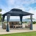 12 x12 Hardtop Gazebo Outdoor Patio Gazebo with Galvanized Steel Double Roof Permanent Gazebo Pavilion with Curtain and Netting for Patio Deck Backyard Black