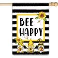 YCHII Bee Happy Garden Flag Vertical Double Sided Blooming Flowers Three Gnomes Garden flag Spring Summer Rustic Farmhouse Yard Outdoor Decoration