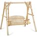 Outdoor Wooden Porch Swing 67 Inch Log Swing with Stand A-Frame Yard Swing Set Patio Furniture Modern 2 Person Swing Sturdy Garden Bench Swing Rustic Curved Back Swing Chair for Adults