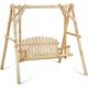 Outdoor Wooden Porch Swing 67 Inch Log Swing with Stand A-Frame Yard Swing Set Patio Furniture Modern 2 Person Swing Sturdy Garden Bench Swing Rustic Curved Back Swing Chair for Adults