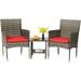 Patio Bistro Set 3 Pcs Outdoor wicker chairs Patio rattan furniture for backyard garden Balcony Poolside-Gray and Red