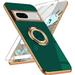 for Google Pixel 7 Case Built-in 360 Rotation Ring Holder Kickstand [with Magnetic] with Screen Protector Luxury Shiny Electroplated Edged Shockproof Protective Phone Cover (Green/Golden)